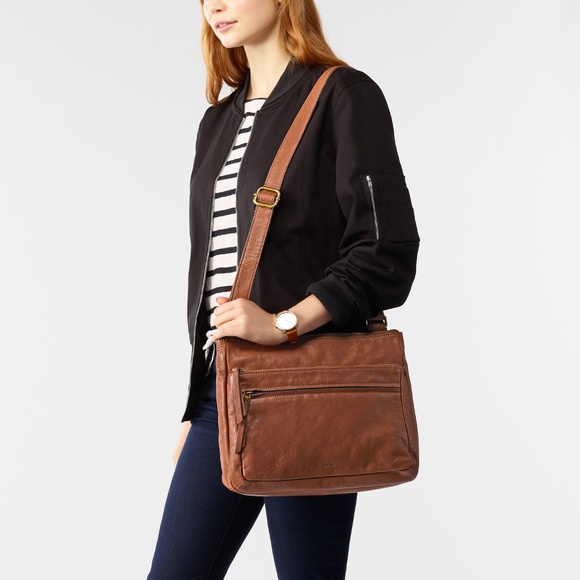 NWT Fossil Corey Large Brown Leather Crossbody Bag - Picture 2 of 7